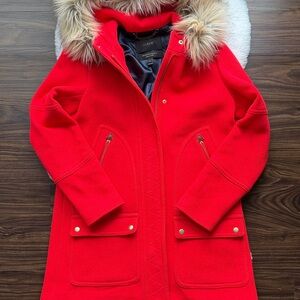 J. Crew Chateau Parka Italian Wool Stadium Cloth Coat B3901 Orange Red Sz 4